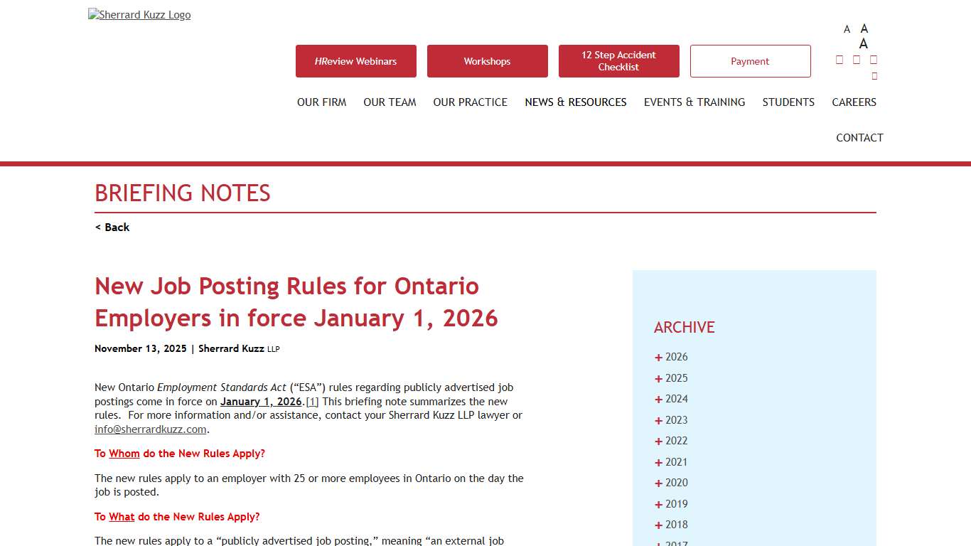 New Job Posting Rules for Ontario Employers in force January 1, 2026 - Sherrard Kuzz